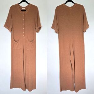 ILLA ILLA Ribbed Knit Lounge Jumpsuit Size L Cozycore Neutral Coastal Minimalist